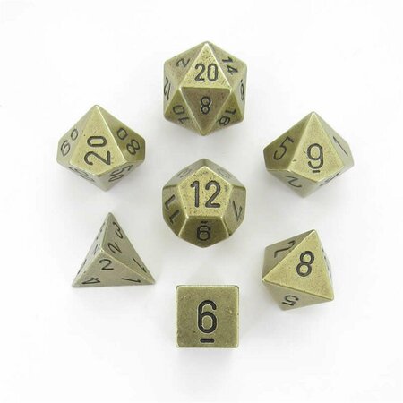 TIME2PLAY Metal Dice with Black Numbers - Old Brass, Set of 7 TI3302227